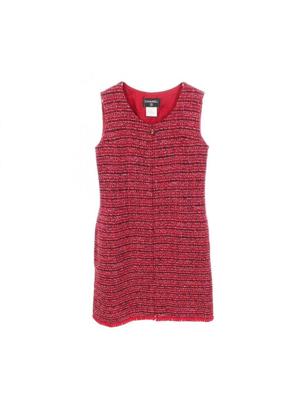 Chanel Dress CC Logo Tweed Sleeveless Wool Rayon